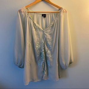 Cal Style Mint Green Blouse w/ Embroidered Details